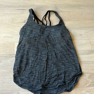 Lululemon grey and black top with open strappy back and built in bra size 4